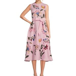 Fanm Mon Gloriosa Dress XL Floral Embroidered Sleeveless Belted A-Line Midi NWT